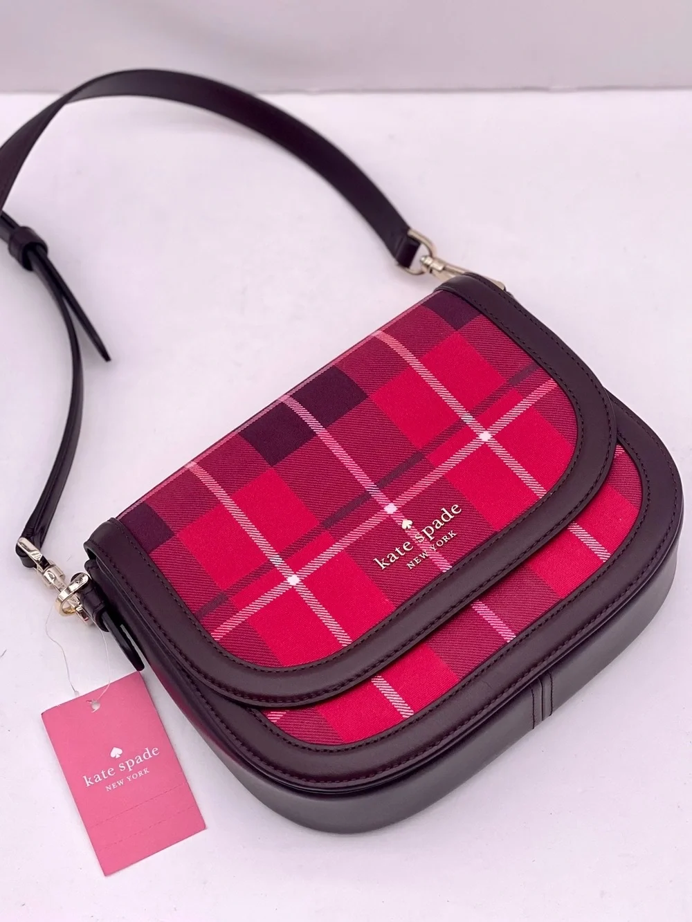 Kate Spade New York BLAKE PLAID SADDLE  CROSSBODY BAG